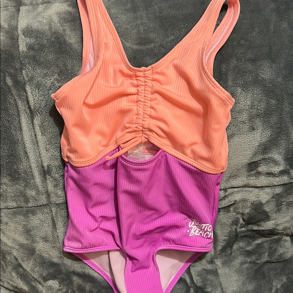 Justice One Piece Orange and Pink Swimsuit with Sporty Silhouette
